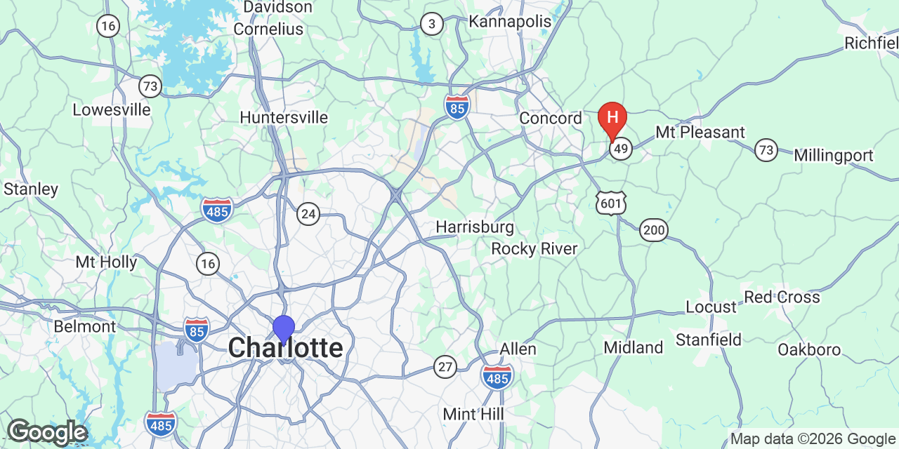 Map of Concord, NC in the Charlotte metro area