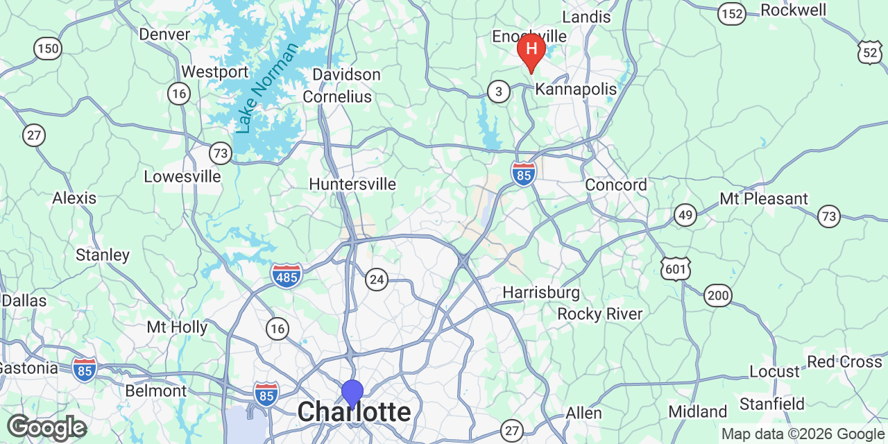Map of Kannapolis, NC in the Charlotte metro area