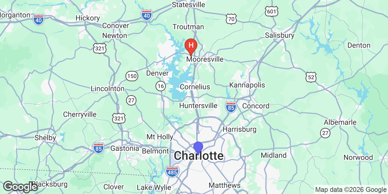 Map of Mooresville, NC in the Charlotte metro area