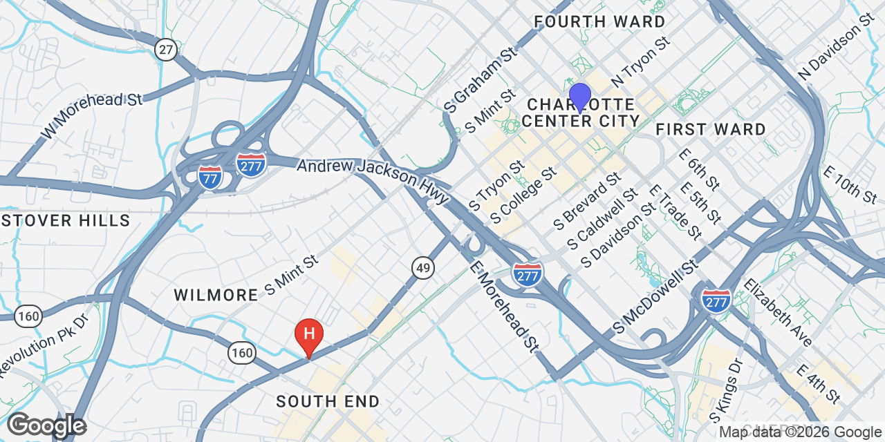 Map of Charlotte, NC in the Charlotte metro area