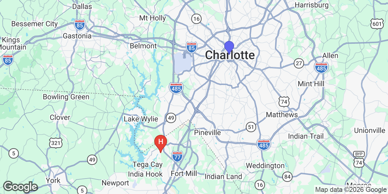 Map of Tega Cay, SC in the Charlotte metro area